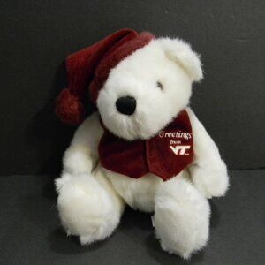 Greetings fr VT Virginia Tech Teddy Bear The Mascot Factory Vest Christmas Vtg